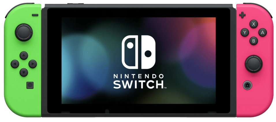 Nintendo switch with green and pink joy sale con